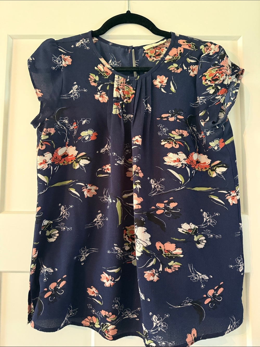 Fun2Fun Navy Floral Scoop-Neck Top
